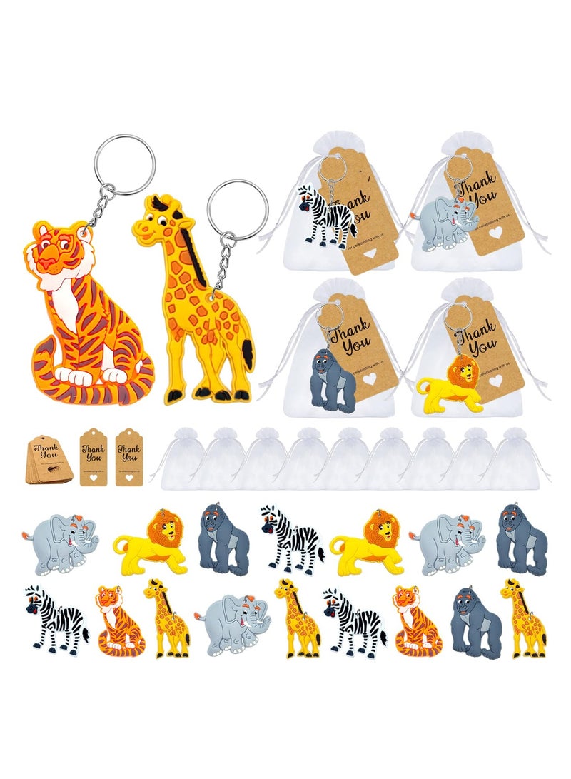 KASTWAVE 30pcs Jungle Safari Animal Keychains - Mini Keychain Set for Kids Party Bag Fillers, Baby Shower Favors & Safari Themed Parties - Image 1