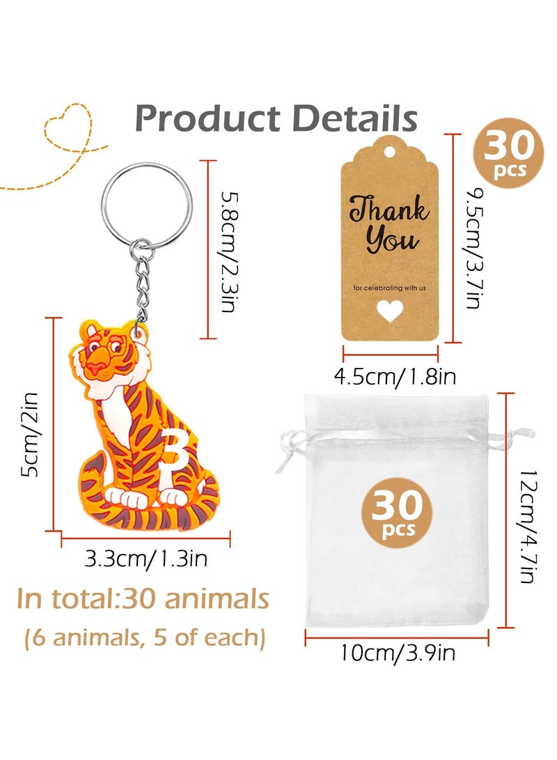 KASTWAVE 30pcs Jungle Safari Animal Keychains - Mini Keychain Set for Kids Party Bag Fillers, Baby Shower Favors & Safari Themed Parties - Image 2