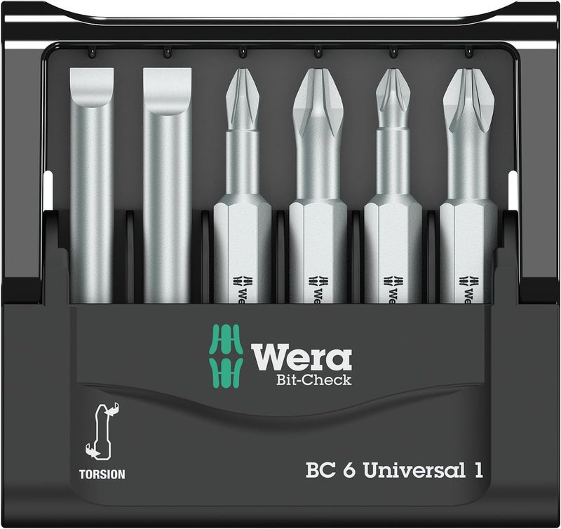 Wera BIT-Check 6 Universal 1 SB - 6 Piece Bit Set for Slotted/PH/PZ Screws - Image 1