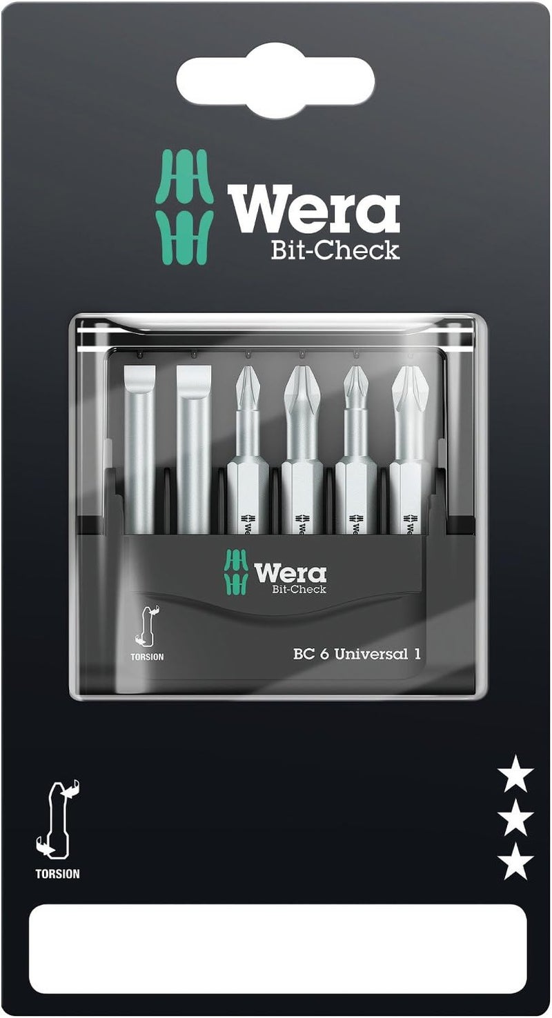 Wera BIT-Check 6 Universal 1 SB - 6 Piece Bit Set for Slotted/PH/PZ Screws - Image 3
