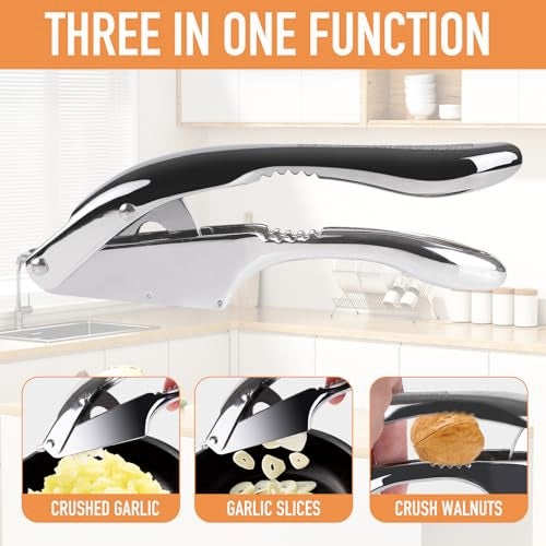 MULIRE Garlic press and slicer 2 in 1,Effortlessly Crush, Slice, and Mince Garlic,with this Versatile Kitchen Tool - Perfect for Home Cooks and Professional Chefs Alike. (Silvery) - Image 3