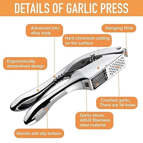 MULIRE Garlic press and slicer 2 in 1,Effortlessly Crush, Slice, and Mince Garlic,with this Versatile Kitchen Tool - Perfect for Home Cooks and Professional Chefs Alike. (Silvery) - Image 4