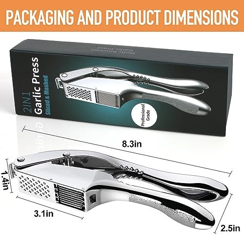 MULIRE Garlic press and slicer 2 in 1,Effortlessly Crush, Slice, and Mince Garlic,with this Versatile Kitchen Tool - Perfect for Home Cooks and Professional Chefs Alike. (Silvery) - Image 5