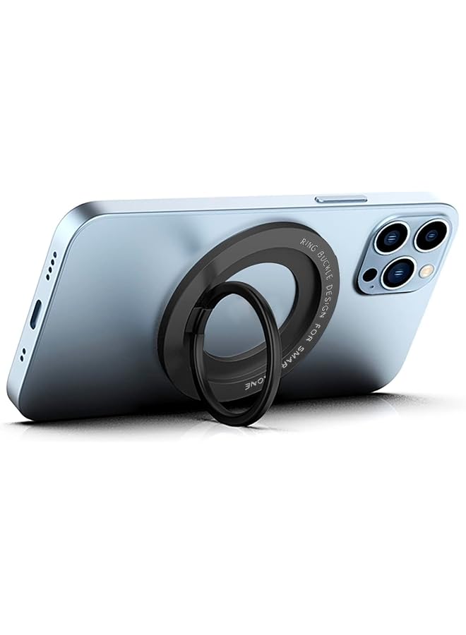 S-TOP Magnetic Phone Ring Holder - Black Magnetic Grip, Finger Ring Kickstand for iPhone 12/13/14 & Most Smart Phones - Image 1