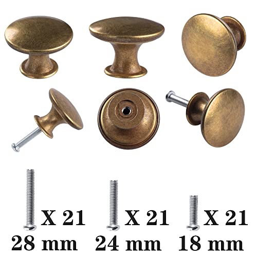 hugolem 10 Pack Brass Round Antique Brass Kitchen Cabinet Knobs Cupboard Door Knobs Drawer Handle Pulls Dresser Knobs with 11 Pcs Screws for Bathroom Drawer Door Hardware - Image 5