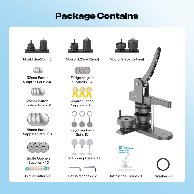Caydo Button Maker Machine Multiple Sizes, 1+1.25+2.25 Inch Pin Maker Machine Kit, 3 in 1 Button Press Machine Making Kit with Maker Supplies for Fridge Magnet Keychain Bottle Opener DIY Crafts - Image 5