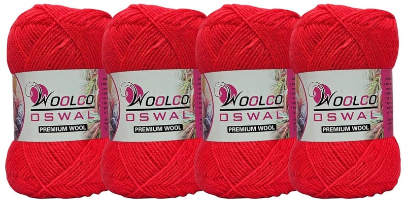 Woolco Oswal Microwool Acrylic Hand Knitting Yarn Pack of 4 Balls (100g Each), Soft Baby Yarn for Sweaters, Booties & DIY Knitting Projects – Baby Wool Thread for Beginners & Kids (Cherry Red) - Image 1
