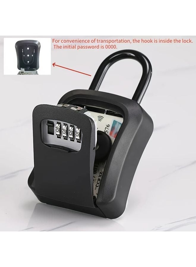 Black Portable Key Lock Box 4 Digit Combination Wall Mounted Outdoor Safe - Image 1