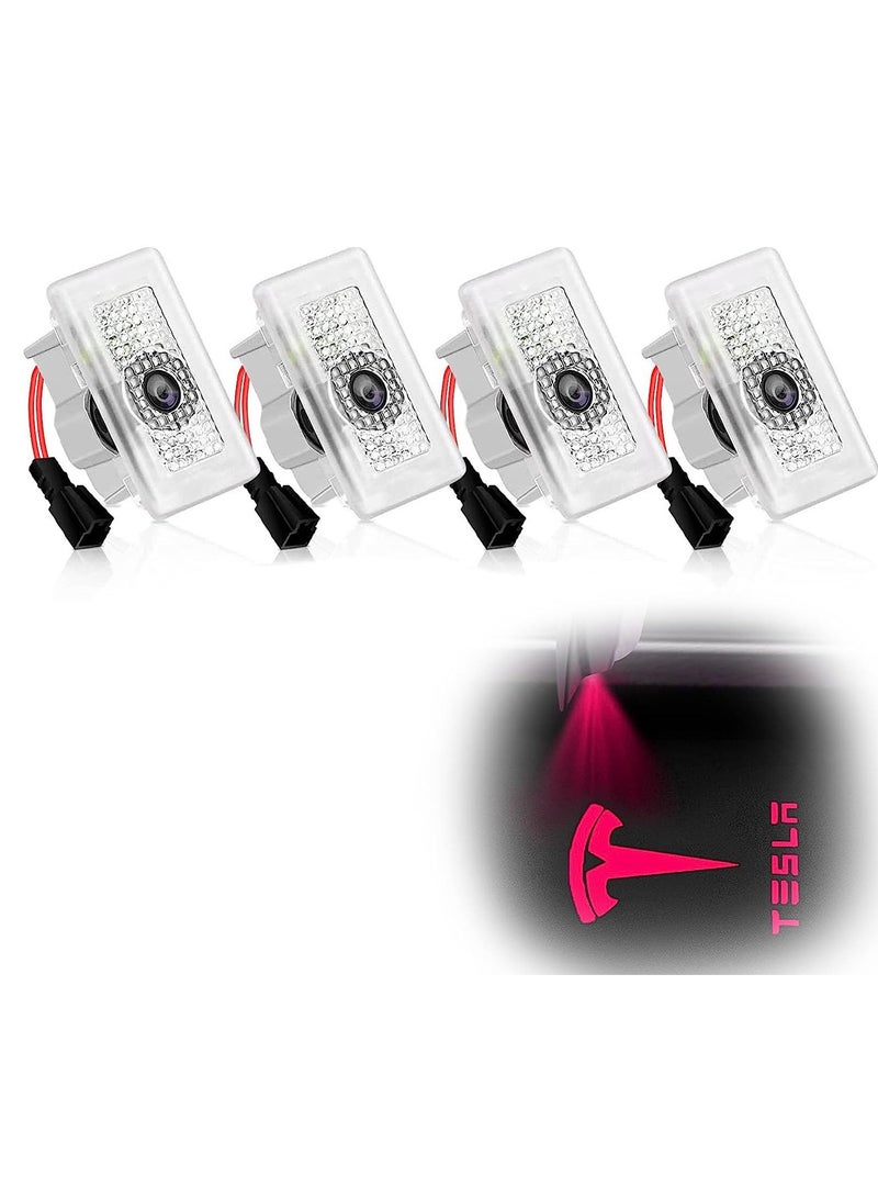 SOLARAE Car Door Lights Logo Projector Lights for Tesla, Ultra-Bright LED 3D Laser Ghost Shadow Light, Never Fade Welcome Step Courtesy Lights for Model 3 Y S X Accessories, Plug and Play Red, 4pcs - Image 1
