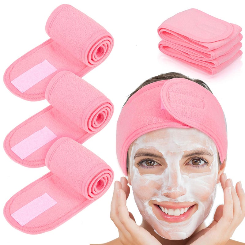 Whaline 4 PCS Spa Headband Make up Hair Band Stretch Terry Cloth Headband for Sport Yoga Shower Pink