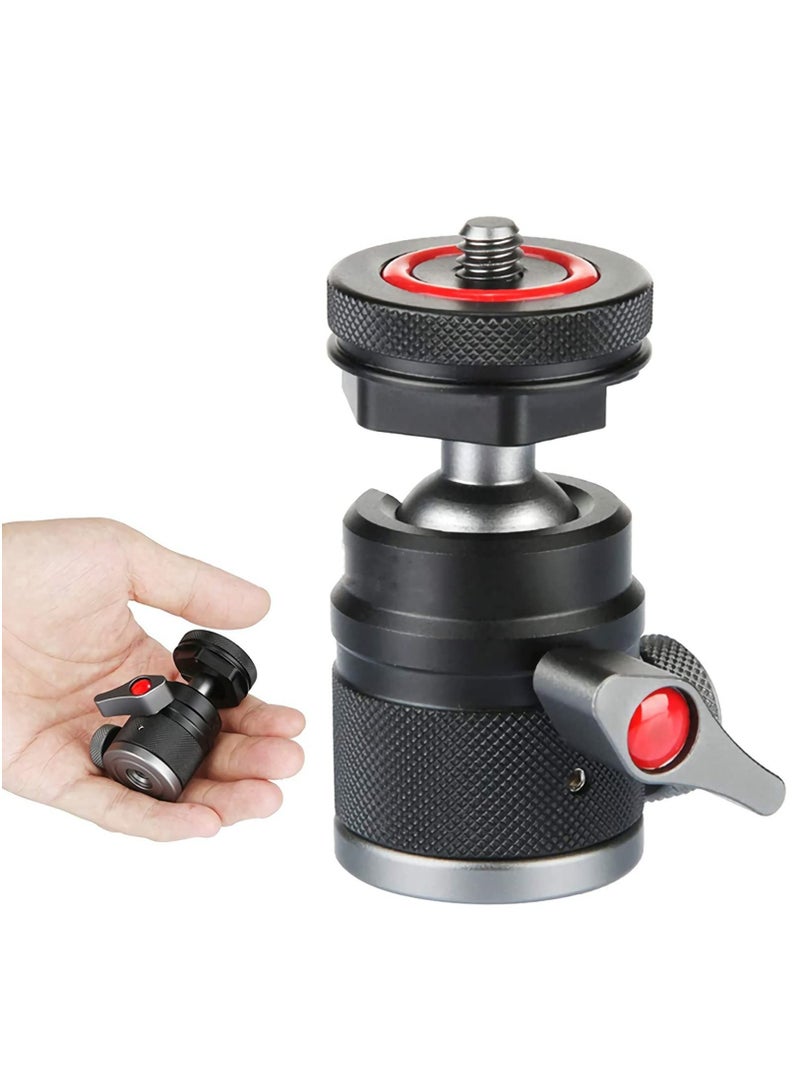 Camera Tripod Mini Ball Head Adapter,360 Degree Rotatable Aluminum Tripod Head,1/4 Screw Cold Shoe Mount for DSLR Camera/Light Stand/Cell Phone/Monopod/action camera. - Image 1