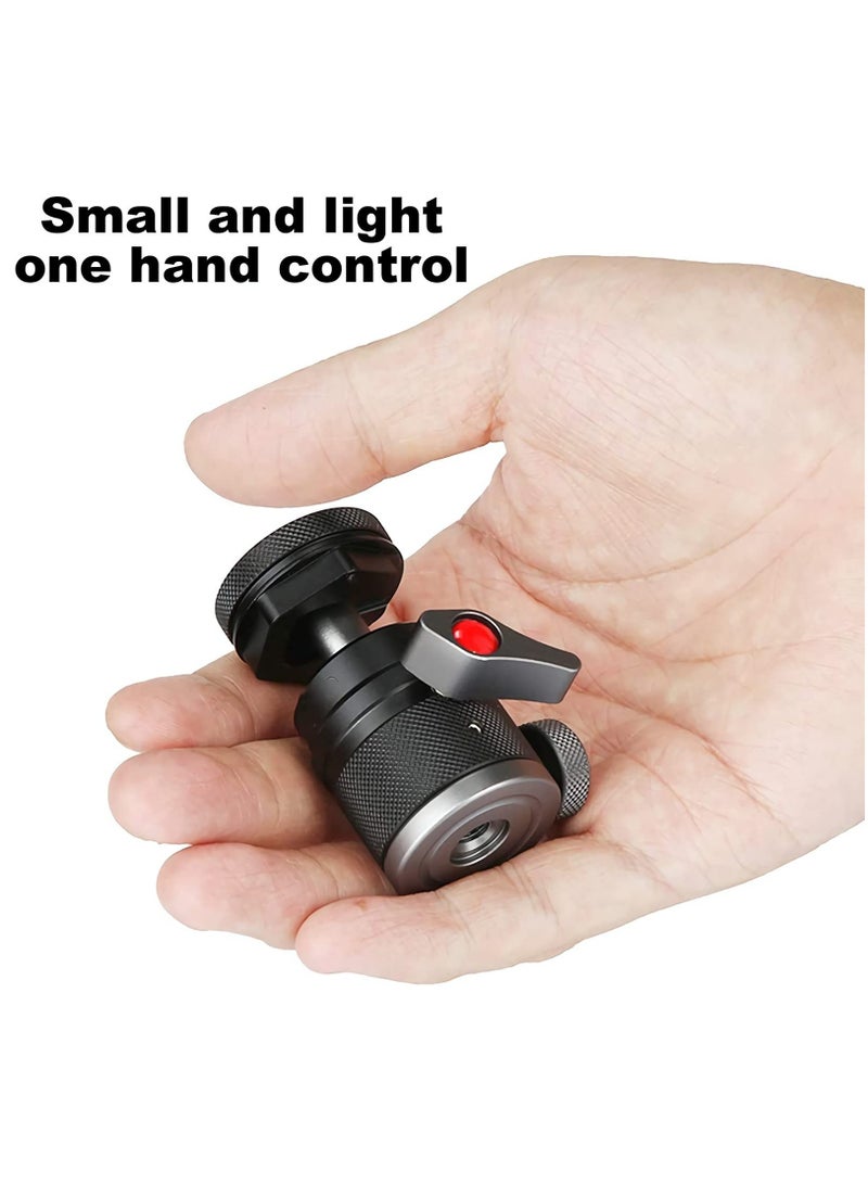 Camera Tripod Mini Ball Head Adapter,360 Degree Rotatable Aluminum Tripod Head,1/4 Screw Cold Shoe Mount for DSLR Camera/Light Stand/Cell Phone/Monopod/action camera. - Image 2