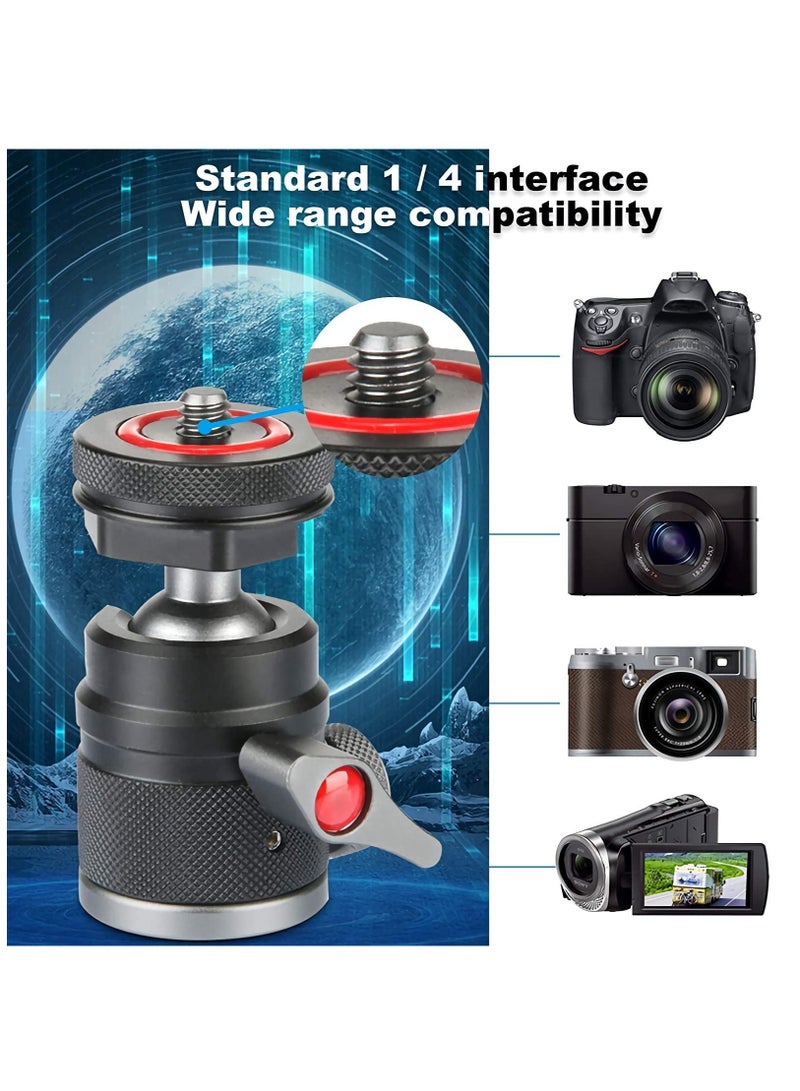 Camera Tripod Mini Ball Head Adapter,360 Degree Rotatable Aluminum Tripod Head,1/4 Screw Cold Shoe Mount for DSLR Camera/Light Stand/Cell Phone/Monopod/action camera. - Image 5