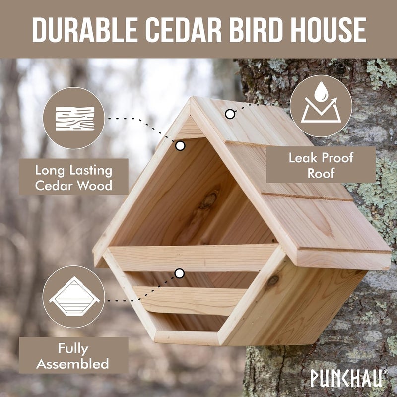 Punchau Cedar Open Mourning Dove Nesting Box for Outdoor - 14L x 11H x 6W Inches Bird Nesting Box - Outdoor Natural Rough Cut Cedar Dove Birdhouse for Outside Nesting - Image 3