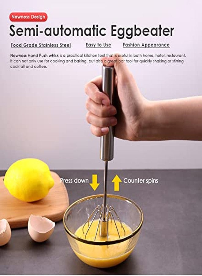 KitchenFest® Egg Beater Whisk - Stainless Steel Semi-Automatic Spin Whisk, Kitchen Utensil Stirrer for Eggs, Milk, Cream, Bread and Cake, 12 Inch - Image 3
