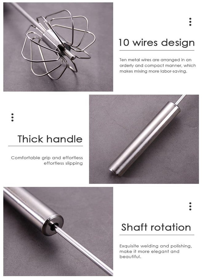 KitchenFest® Egg Beater Whisk - Stainless Steel Semi-Automatic Spin Whisk, Kitchen Utensil Stirrer for Eggs, Milk, Cream, Bread and Cake, 12 Inch - Image 4
