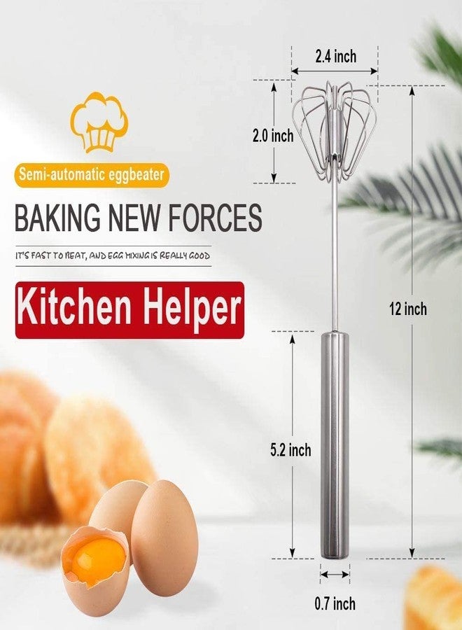 KitchenFest® Egg Beater Whisk - Stainless Steel Semi-Automatic Spin Whisk, Kitchen Utensil Stirrer for Eggs, Milk, Cream, Bread and Cake, 12 Inch - Image 2
