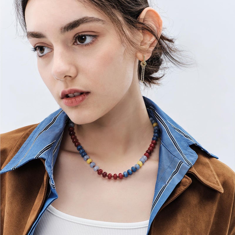 KissYan Beaded Necklaces for Women, Gemstone Bead Boho Choker, Natural Stone Handmade Fashion Autumn Winter Jewelry Gifts Seaside Sunset - Image 2