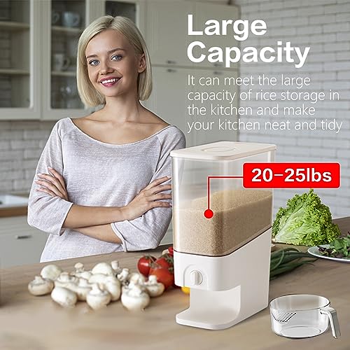 LivLab 22-25lbs Rice Dispenser, 10.5 Qt/10L/25 lbs Grain Storage Container with Measuring Cup Cereal Dispenser Cereal Bucket for Kitchen Pantry Organization - Image 4