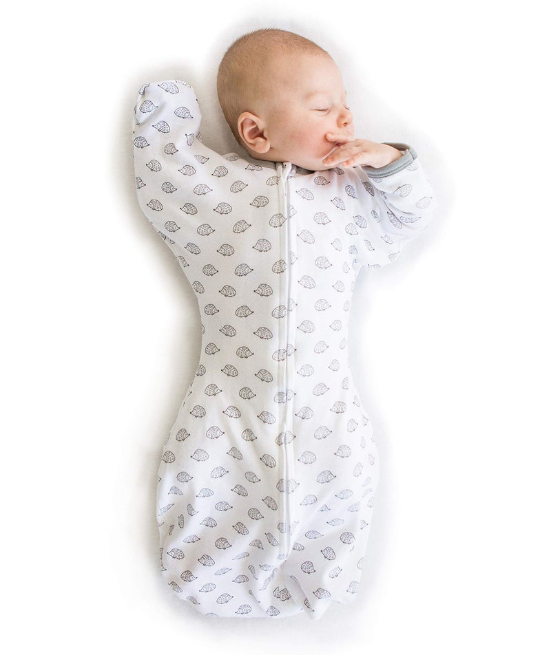 SwaddleDesigns SwaddleDesigns Transitional Swaddle Sack with Arms Up Half-Length Sleeves and Mitten Cuffs  Tiny Hedgehogs  Small  0-3mo  6-14 lbs (Better Sleep for Baby Boys  Baby Girls  Easy Swaddle Transition)  - Image 5