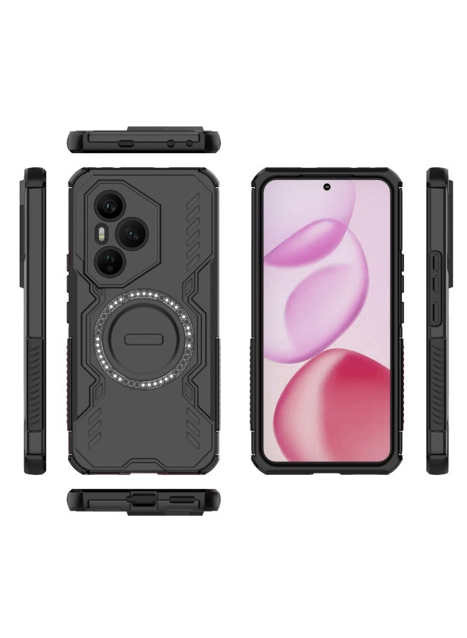 جراب / كفر لجهاز Honor 400 Pro 5G – تصميم الدرع الواقي الأسود، غطاء قوي مقاوم للصدمات مع حلقة مغناطيسية مدمجة وفتحات تهوية لتبديد الحرارة - Image 1