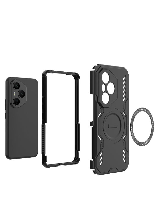 جراب / كفر لجهاز Honor 400 Pro 5G – تصميم الدرع الواقي الأسود، غطاء قوي مقاوم للصدمات مع حلقة مغناطيسية مدمجة وفتحات تهوية لتبديد الحرارة - Image 4