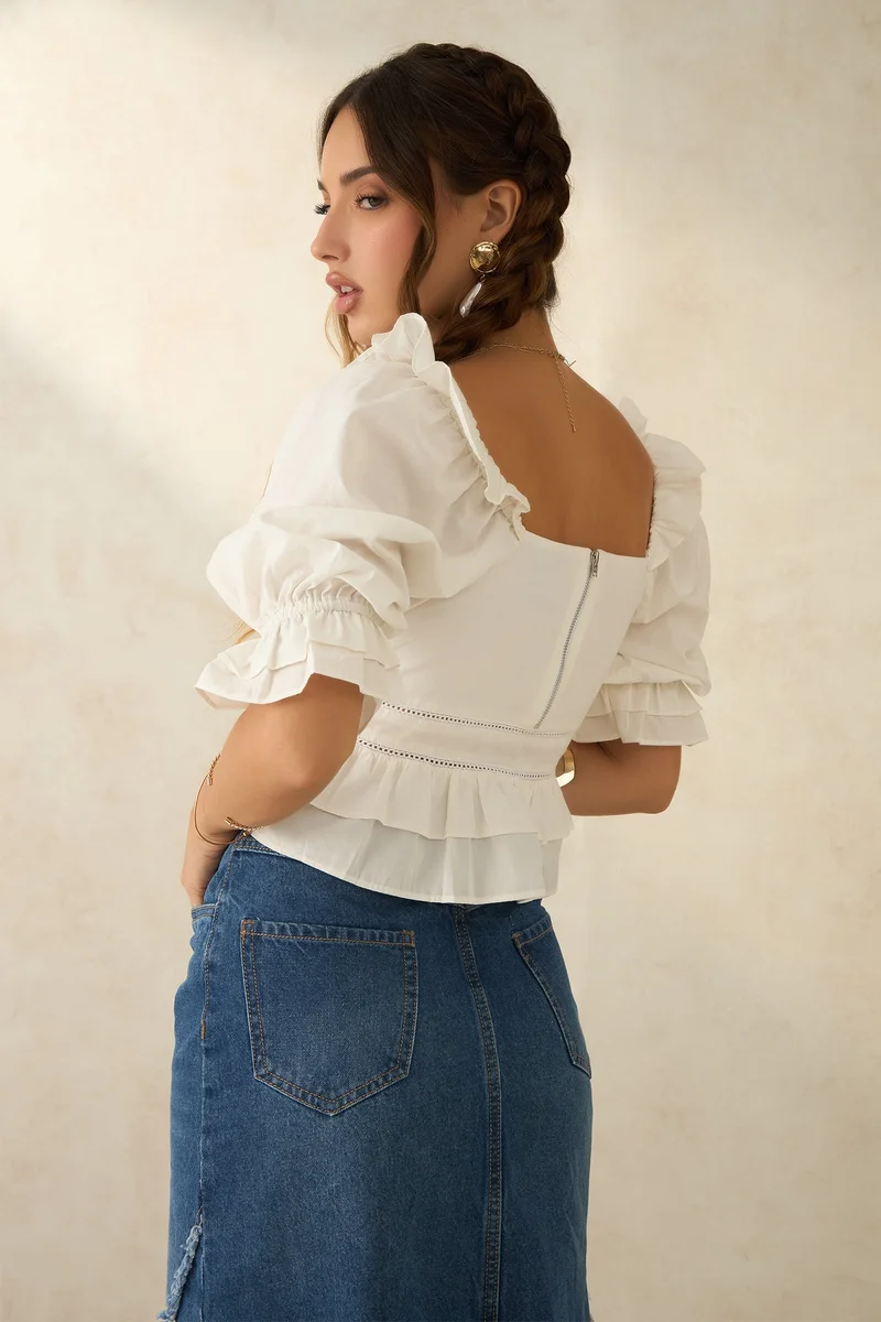 Virgio Cotton Ruffled Workwear Lace Tops for Women