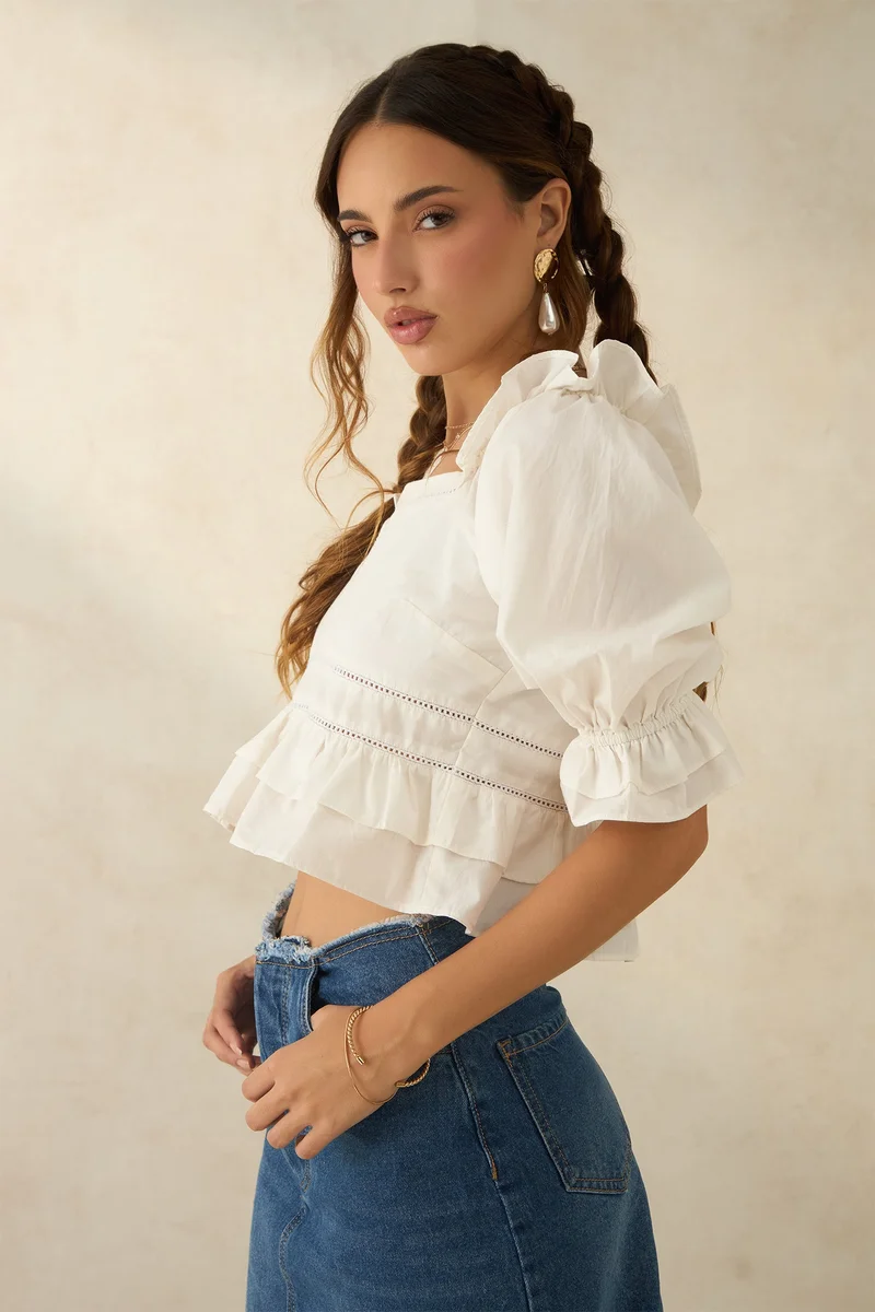 Virgio Cotton Ruffled Workwear Lace Tops for Women