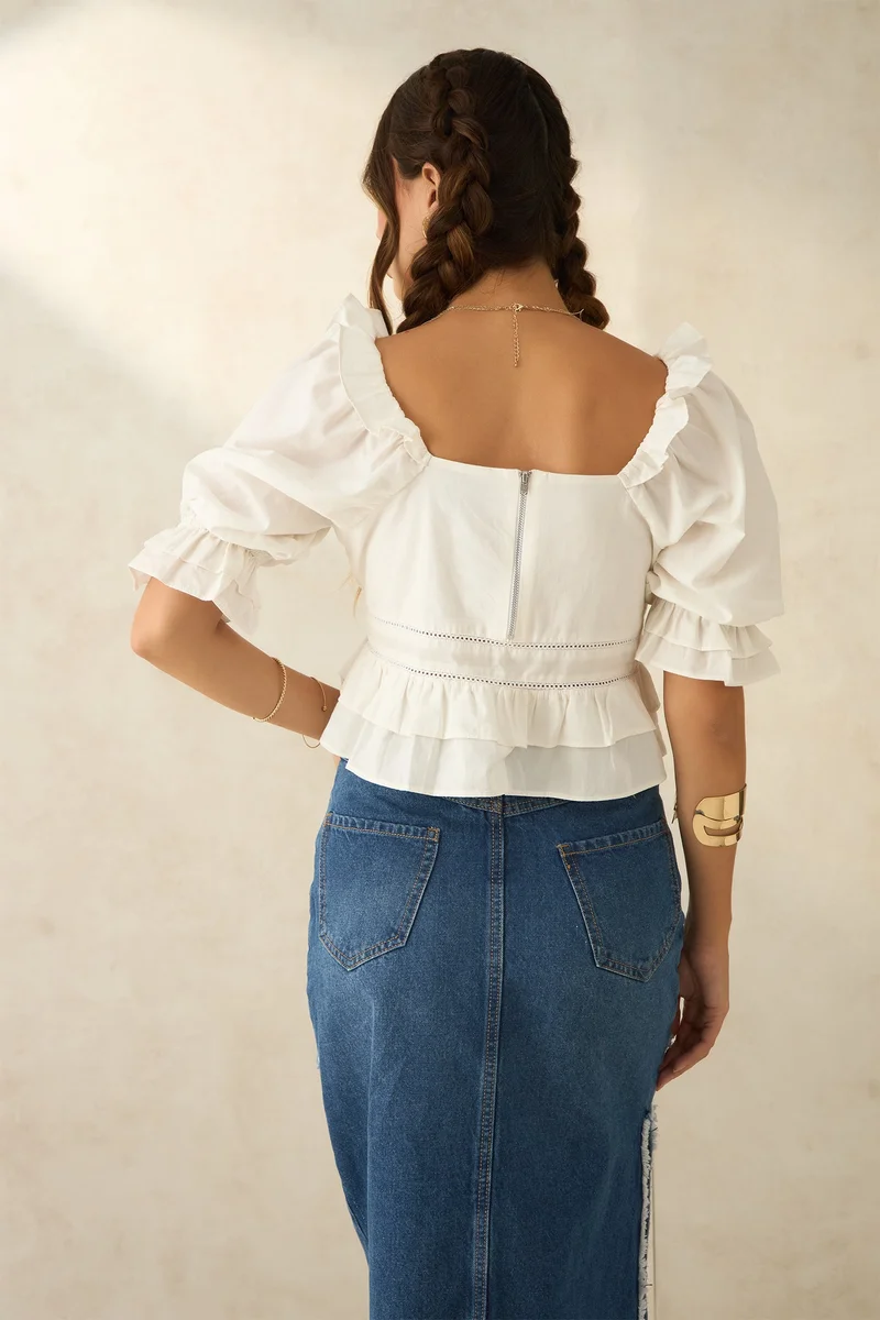 Virgio Cotton Ruffled Workwear Lace Tops for Women