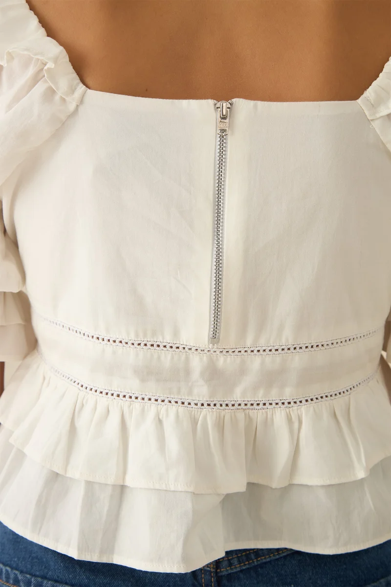 Virgio Cotton Ruffled Workwear Lace Tops for Women