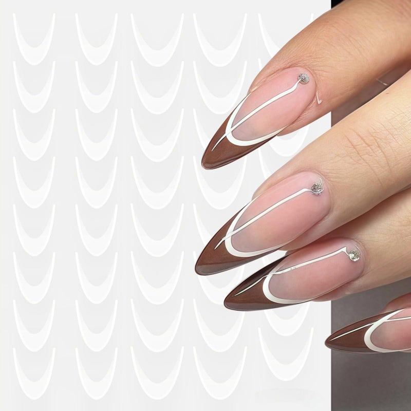 Quezadyl 18Sheets Gradient Color French Tip Line Nail Stickers 3D Self-Adhesive Colorful Geometric Curve Lines Nail Decals Colorful Curved Nail Designs Wave Stripe Guide Nails Supplies for Women DIY Nail Decor - Image 4