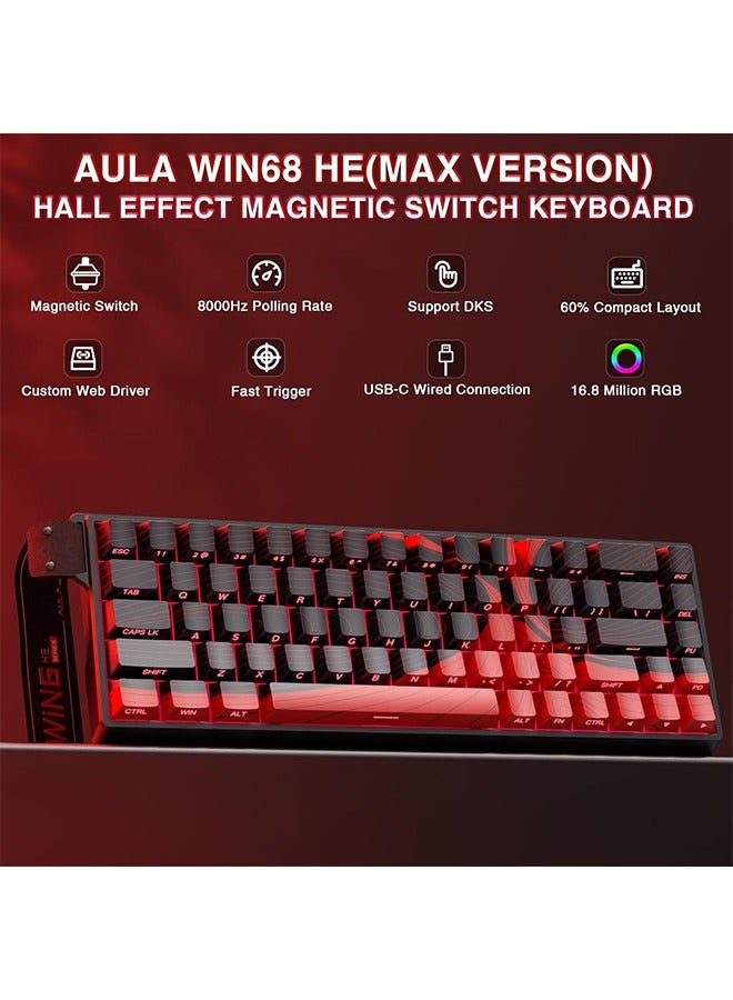 AULA WIN68 HE MAX - Hall Effect Gaming Keyboard with Magnetic Switch, Adjustable Actuation Fast Trigger Mode, 8KHz Polling Rate, RGB Backlit Wired Mechanical Gaming Keyboard 60 Percent Compact Design - Image 4
