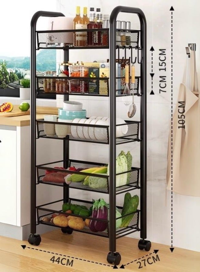 شي ون عربة تخزين متعددة الاستخدامات بخمسة مستويات مع عجلات متحركة لتنظيم المطبخ والحمام - Image 3