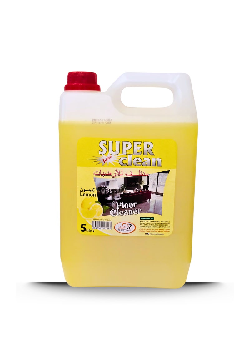 سوبر كلين سوبركلين منظف الأرضيات بالليمون 5 لتر | سائل تنظيف مضاد للبكتيريا برائحة الليمون المنعشة - Image 1