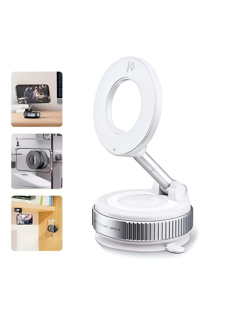 ELTRAZONE Vacuum Suction Magnetic Bracket K007S Phone Mount – 360° Rotation, Portable Magnetic Car Holder, Strong Suction Cup, Universal Fit, White - Image 1