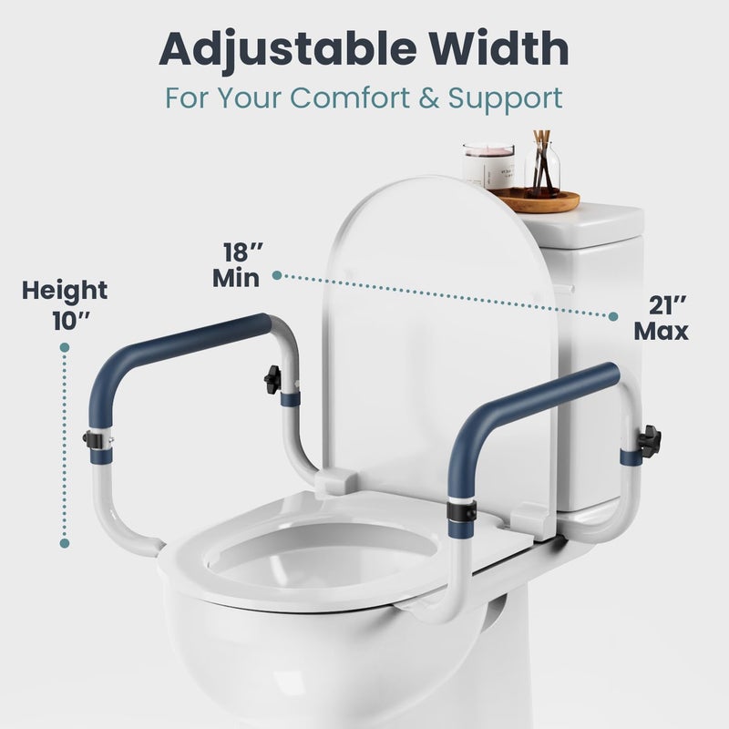 PELEGON Toilet Safety Rails (250lb) - Adjustable Toilet Safety Rails, Toilet Bar for Elderly Adults, Toilets Rails for Seniors, Toilet Seat with Handles for Elderly & Disabled Toilet Grab Bar - 1 Pack - Image 3