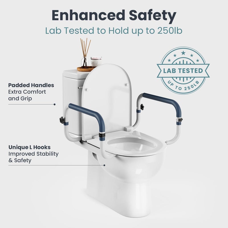 PELEGON Toilet Safety Rails (250lb) - Adjustable Toilet Safety Rails, Toilet Bar for Elderly Adults, Toilets Rails for Seniors, Toilet Seat with Handles for Elderly & Disabled Toilet Grab Bar - 1 Pack - Image 5