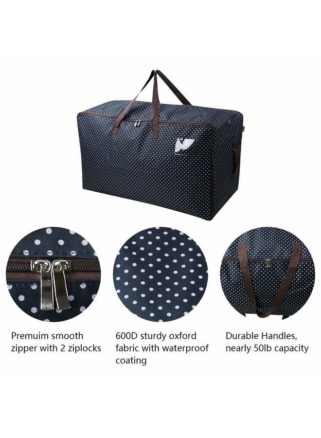 AMJ 100L Large Storage Bag, Comforter/Blanket/Pillows/Quilt Storage Container, Garage Grocery Storage Bag, Garments/Clothes Organizer Bin in Closet/Attic, Moisture Proof, Blue dot - Image 3