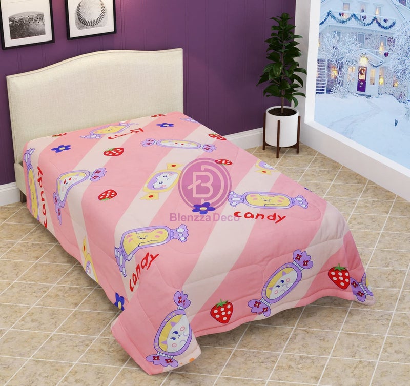 Blenzza Deco™ Glace Cotton Single Bed Reversible Babies & Kids Comforter/Dohar/Quilt, 200 GSM (60x90 Inches Candy)