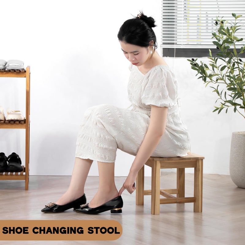 VICTORY RELAX 12 Inch Wooden Light Natural Step Stool, Small Nature Beach Chair Under Desk, Indoor Acacia Wood Short Footstool for Living Room, Kitchen, Bathroom - Image 5