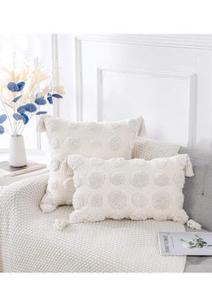 SYOSI Pillow Covers of White Tufted Throw, with Tassel 12x20 inch, Soft Cream Chenille Decorative Lumbar Cushion Case Pillowcase for Couch Sofa Bedroom Living Room Farmhouse  - Image 2