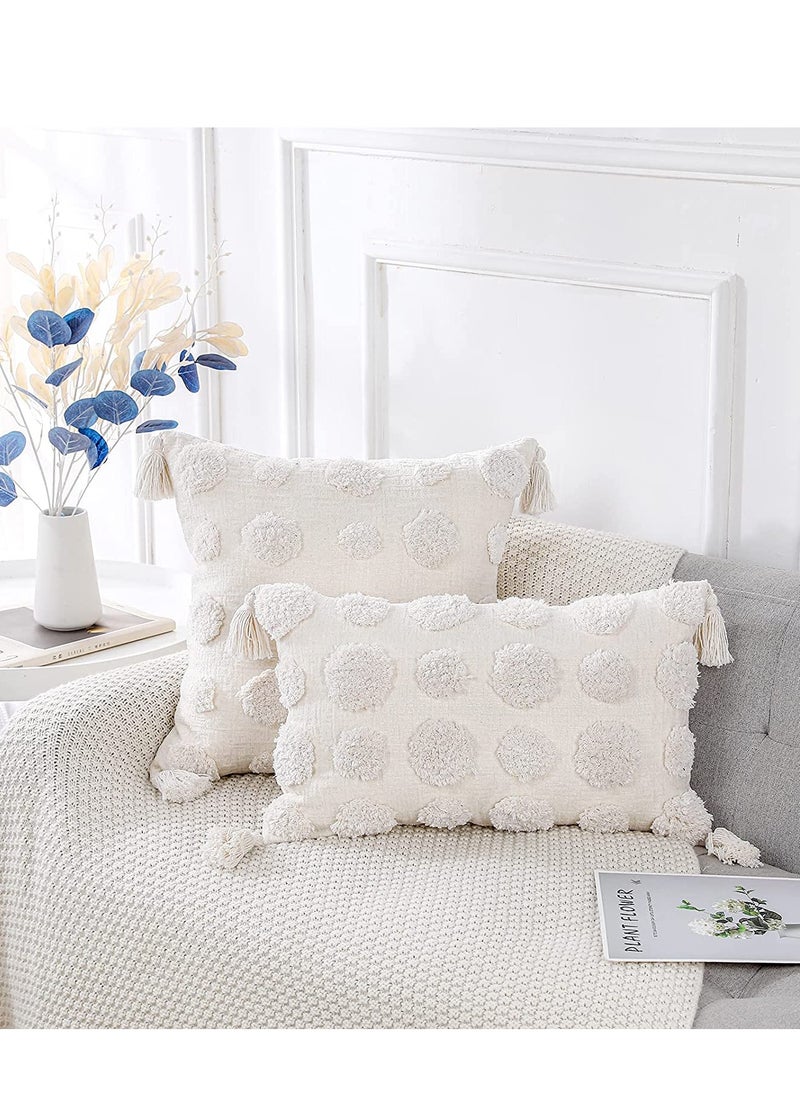 SYOSI Pillow Covers of White Tufted Throw, with Tassel 12x20 inch, Soft Cream Chenille Decorative Lumbar Cushion Case Pillowcase for Couch Sofa Bedroom Living Room Farmhouse  - Image 2