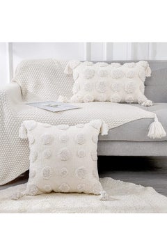 SYOSI Pillow Covers of White Tufted Throw, with Tassel 12x20 inch, Soft Cream Chenille Decorative Lumbar Cushion Case Pillowcase for Couch Sofa Bedroom Living Room Farmhouse  - Image 4
