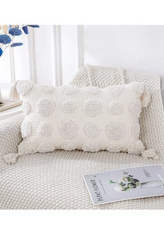 SYOSI Pillow Covers of White Tufted Throw, with Tassel 12x20 inch, Soft Cream Chenille Decorative Lumbar Cushion Case Pillowcase for Couch Sofa Bedroom Living Room Farmhouse  - Image 1