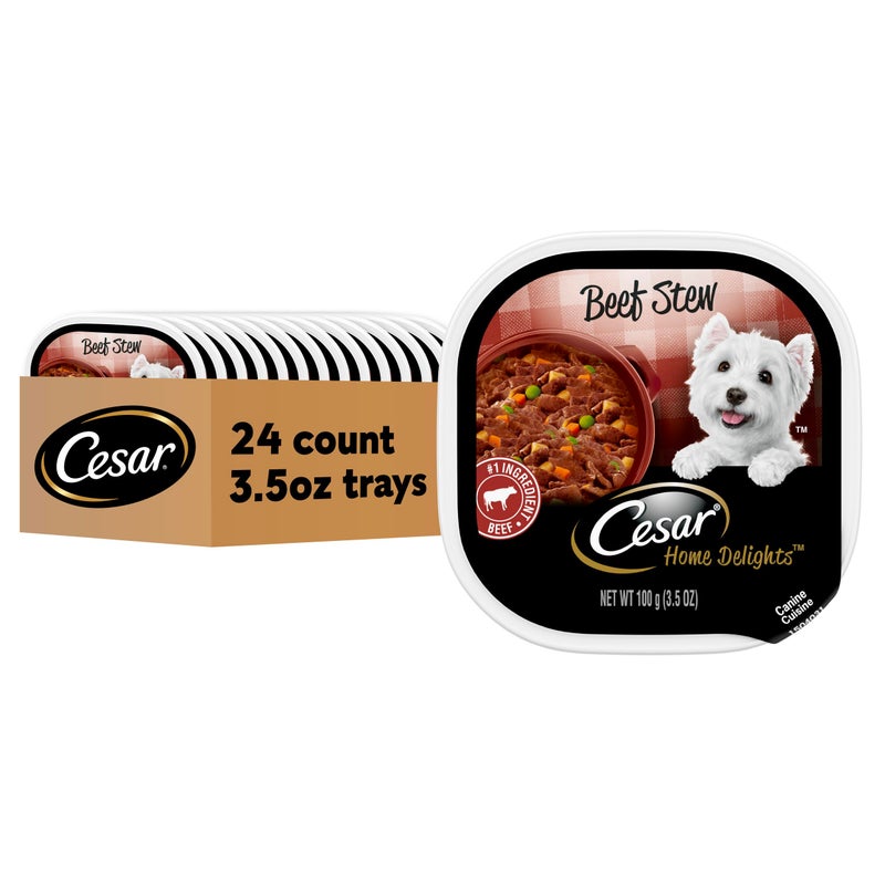 Cesar Home Delights Adult Soft Wet Dog Food Beef Stew, 3.5 oz. Trays, 24 Count (Pack of 1) - Image 1