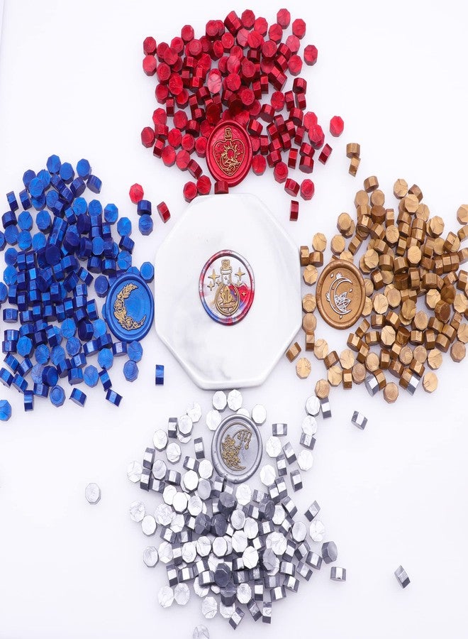 SWANGSA 360 Pieces Metallic Red Blue Silver Gold Sealing Wax Beads Kit with 2 Pieces Tea Candles and 1 Piece Wax Melting Spoon for Wax Seal Stamp (Mixed Color) - Image 3