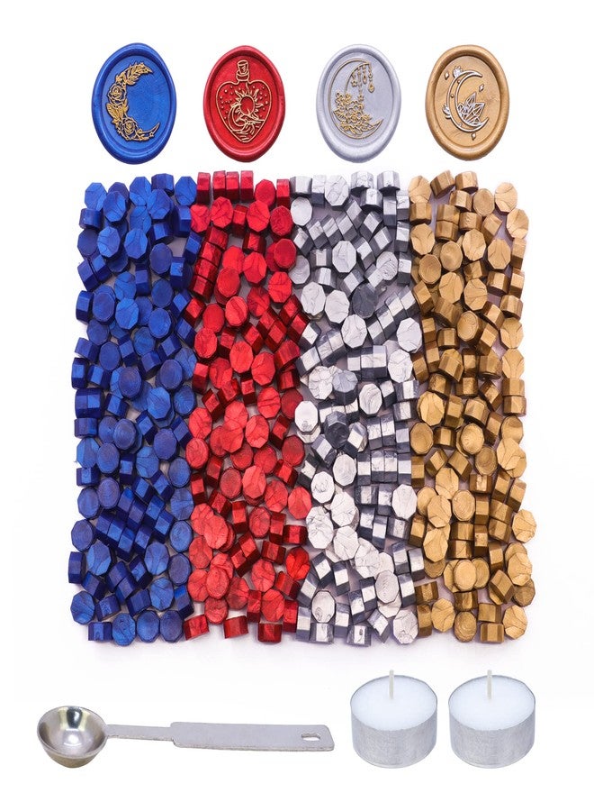 SWANGSA 360 Pieces Metallic Red Blue Silver Gold Sealing Wax Beads Kit with 2 Pieces Tea Candles and 1 Piece Wax Melting Spoon for Wax Seal Stamp (Mixed Color) - Image 2