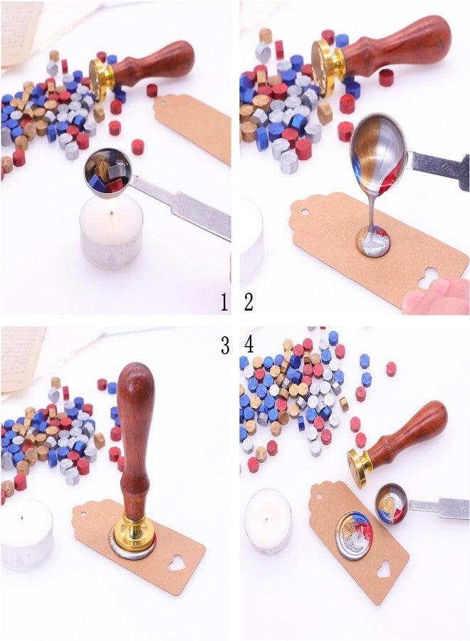 SWANGSA 360 Pieces Metallic Red Blue Silver Gold Sealing Wax Beads Kit with 2 Pieces Tea Candles and 1 Piece Wax Melting Spoon for Wax Seal Stamp (Mixed Color) - Image 4