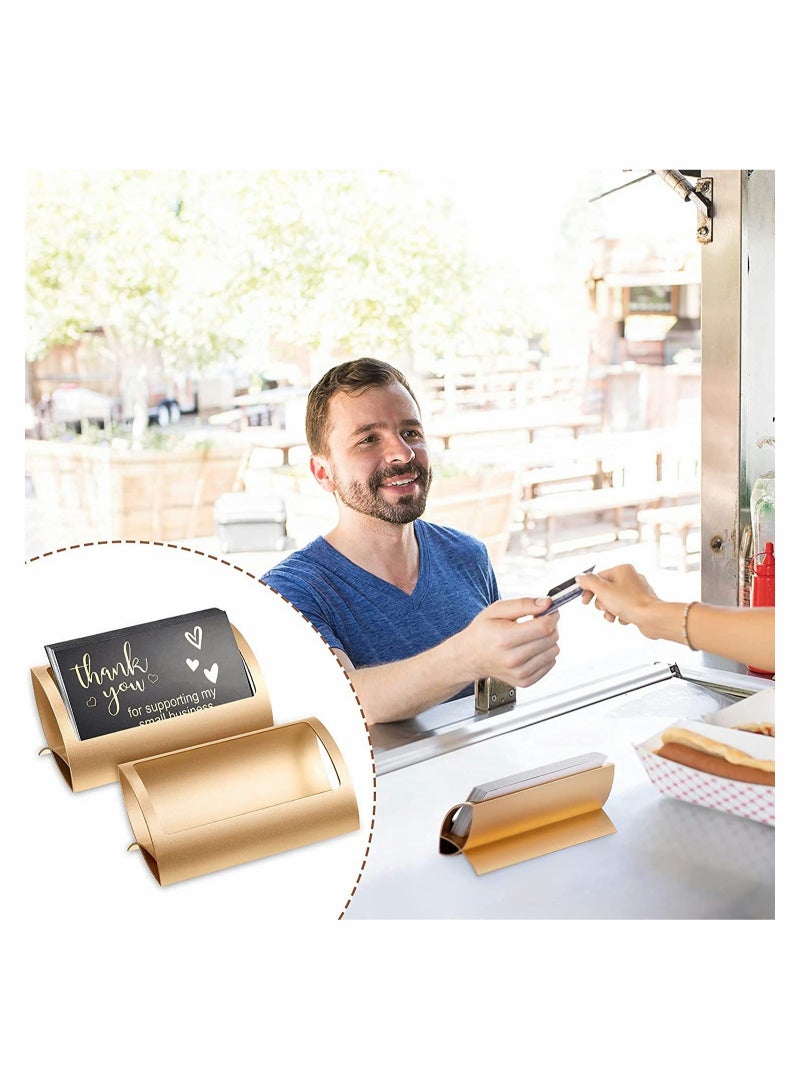 SOLARAE Business Card Holder, for Desk Aluminum Business Card Display Holder, Stand Desktop Name Card Rack Organizer Desk Card Accessory for Office, Reception, Rose Gold and Gold 2 Pieces - Image 3