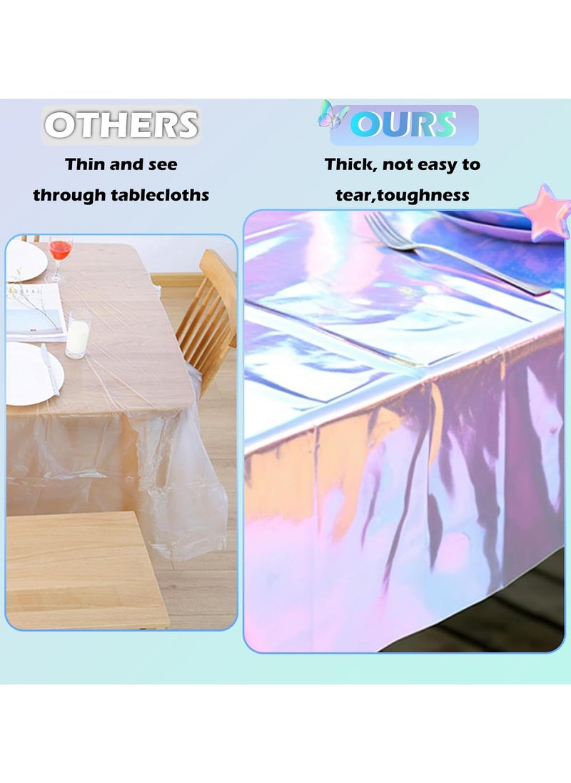 Cuken - 3 Pack Laser Iridescence Tablecloths, Holographic Foil Table Cloth for Parties, Weddings, And Events Disposable Plastic Rectangle Table Cover, 54x108in - Image 1